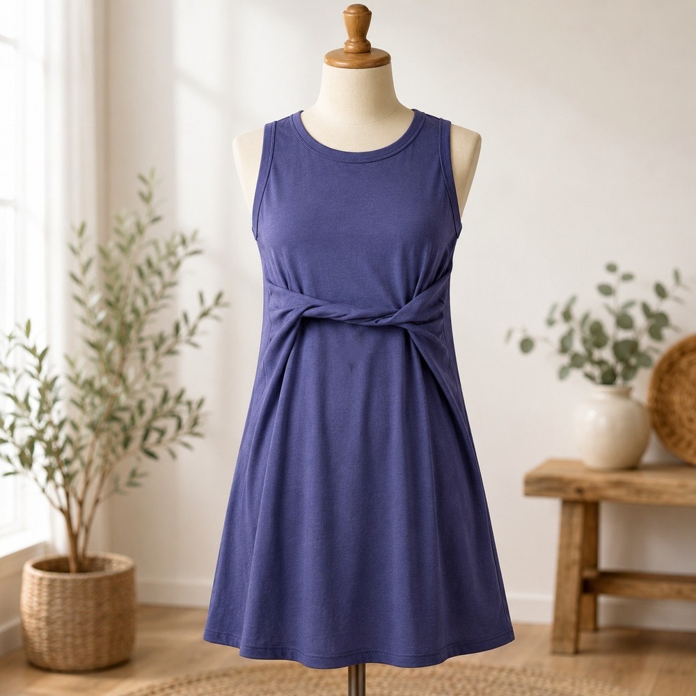 NWT Cupshe Mini Dress Womens XS Navy Blue Twist Front‎ Sleeveless Jersey T1D1949